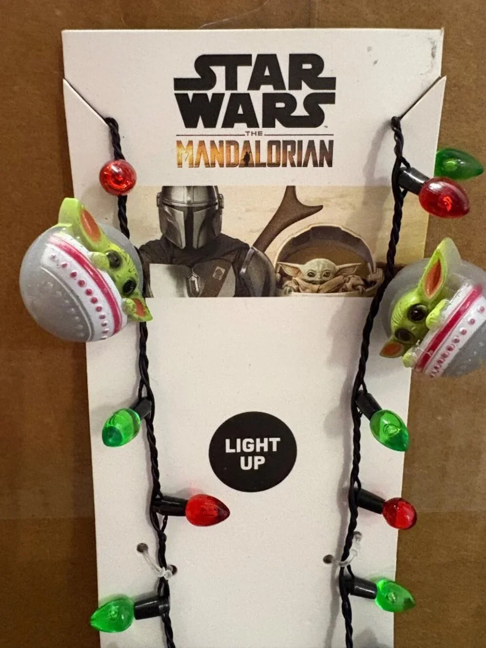 Star Wars Mandalorian Light-Up Holiday Necklace Grogu Baby Yoda Multicolor Bulbs